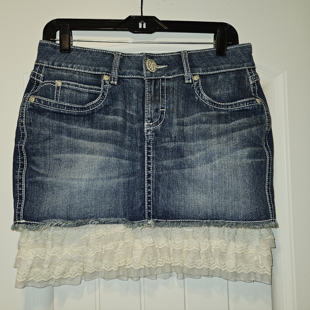 Wrangler Western Denim and Lace Skirt - Blue
